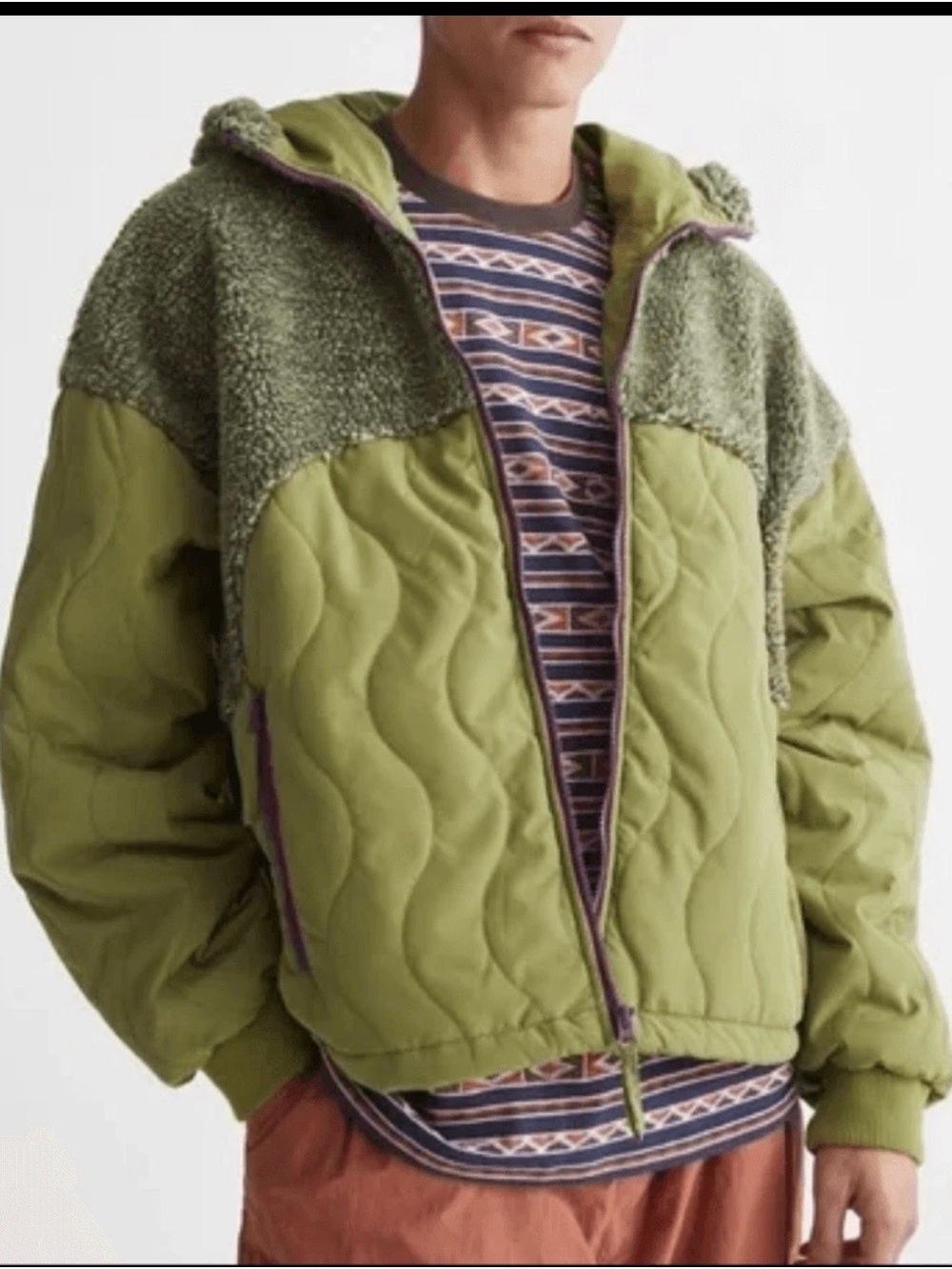 Without Walls Olive Green Quilted & Sherpa Hooded Puffer Jacket